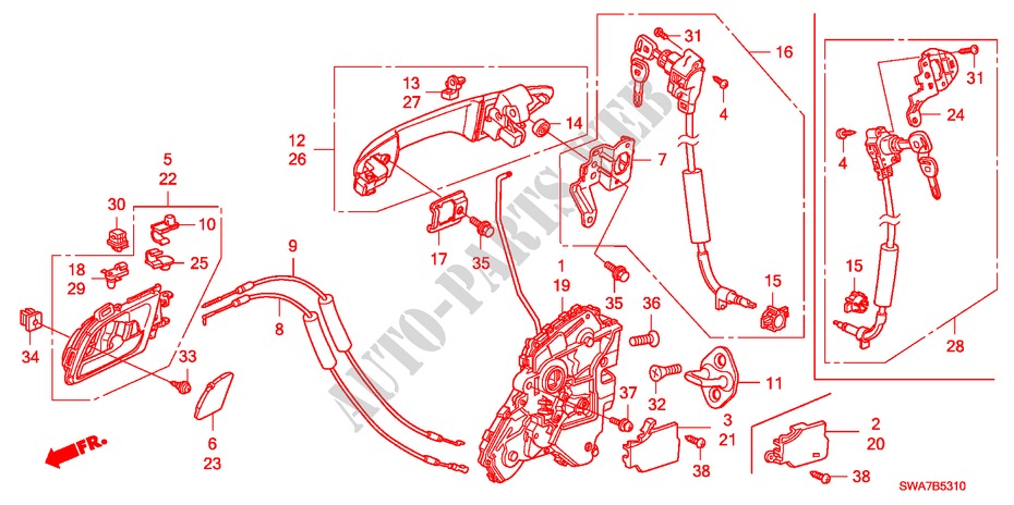 VOOR PORTIER SLOTEN/ BUITEN HENDEL(1) voor Honda CR-V EX 5 deuren 5-traps automatische versnellingsbak 2007