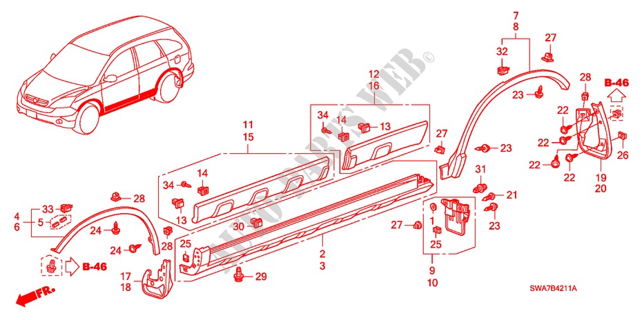 ZIJ DORPEL VERSIERING/ BESCHERMER voor Honda CR-V EX 5 deuren 5-traps automatische versnellingsbak 2007