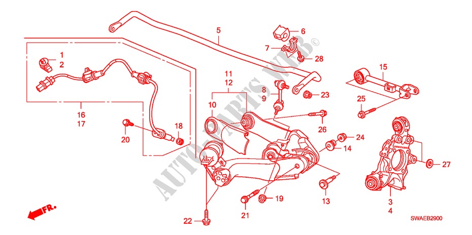 ACHTER ONDER ARM voor Honda CR-V DIESEL 2.2 S&L PACK 5 deuren 6-versnellings handgeschakelde versnellingsbak 2009