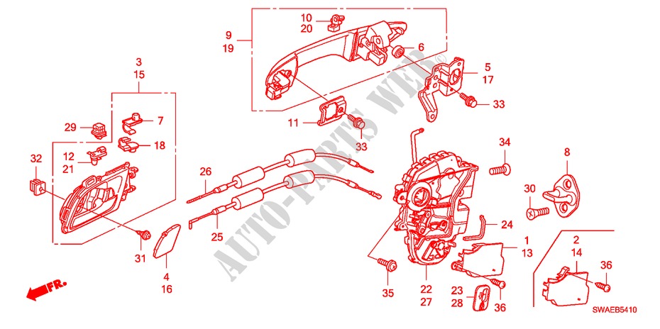 ACHTER PORTIER SLOTEN/BUITEN HENDEL(1) voor Honda CR-V DIESEL 2.2 S&L PACK 5 deuren 6-versnellings handgeschakelde versnellingsbak 2009