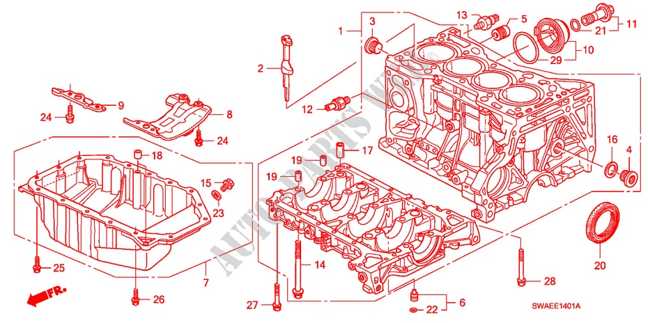 CILINDERBLOK/OLIEPAN(2.4L) voor Honda CR-V EXECUTIVE 5 deuren 5-traps automatische versnellingsbak 2009