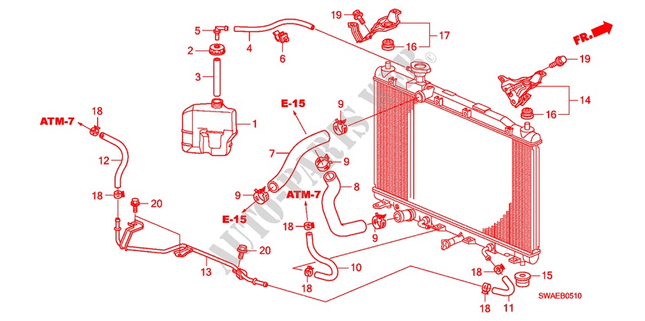 RADIATOR SLANG/RESERVETANK(2.0L) voor Honda CR-V ES 5 deuren 6-versnellings handgeschakelde versnellingsbak 2010