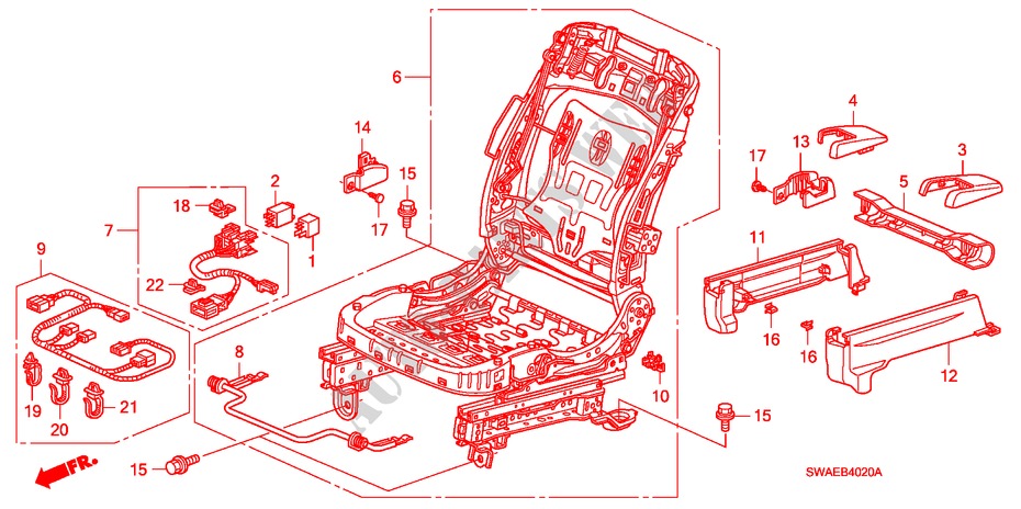 V. ZITTING COMPONENTEN(R.) voor Honda CR-V DIESEL 2.2 S&L PACK 5 deuren 6-versnellings handgeschakelde versnellingsbak 2009