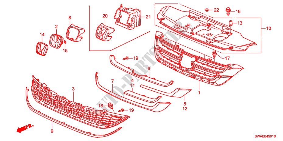 VOOR GRILLE('10) voor Honda CR-V ES 5 deuren 6-versnellings handgeschakelde versnellingsbak 2010