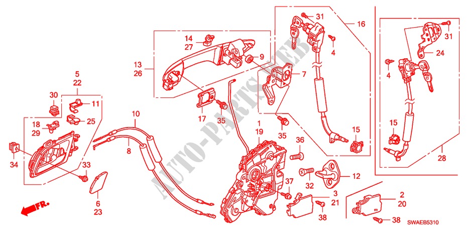 VOOR PORTIER SLOTEN/BUITEN HENDEL(1) voor Honda CR-V ES 5 deuren 6-versnellings handgeschakelde versnellingsbak 2010