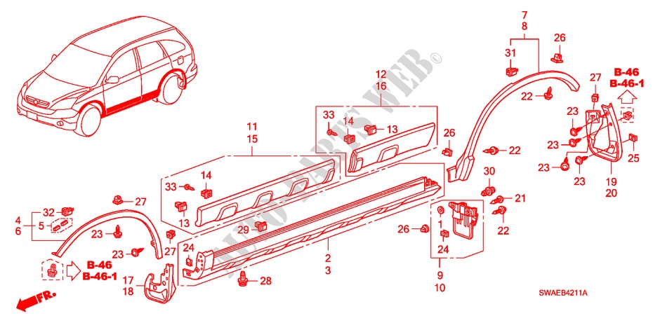 ZIJ DORPEL VERSIERING/BESCHERMER voor Honda CR-V ES 5 deuren 6-versnellings handgeschakelde versnellingsbak 2010