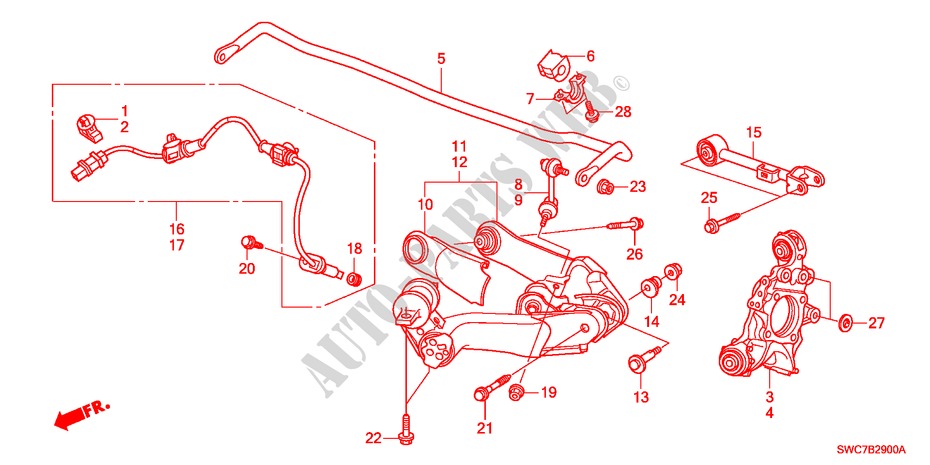 ACHTER ONDER ARM voor Honda CR-V ELEGANCE 5 deuren 6-versnellings handgeschakelde versnellingsbak 2011