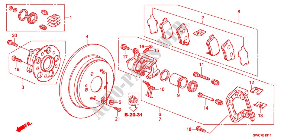 ACHTER REM(2) voor Honda CR-V RV-SI 5 deuren 5-traps automatische versnellingsbak 2011