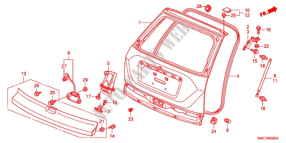 ACHTERKLEP voor Honda CR-V ELEGANCE 5 deuren 6-versnellings handgeschakelde versnellingsbak 2011