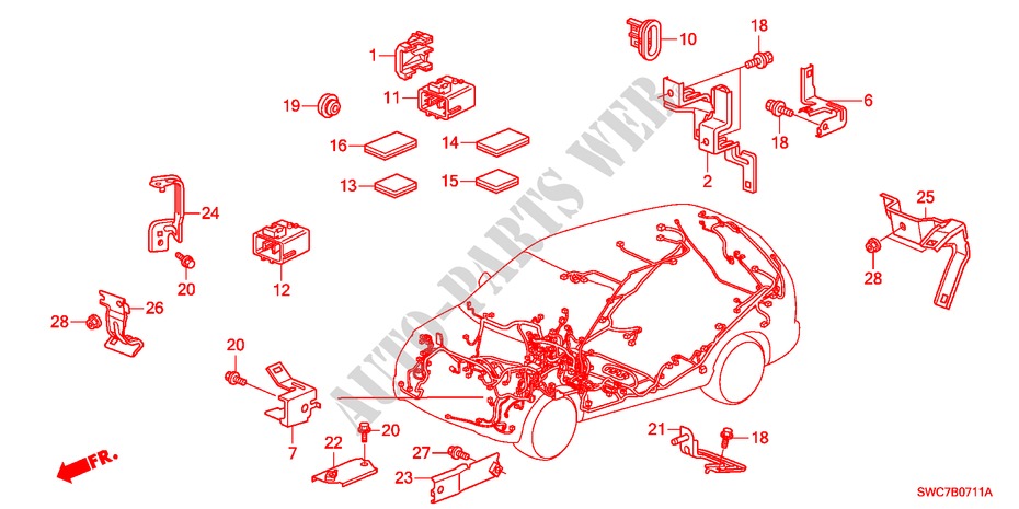 BUNDEL BAND/HOUDER(LH)(2) voor Honda CR-V ELEGANCE 5 deuren 6-versnellings handgeschakelde versnellingsbak 2011