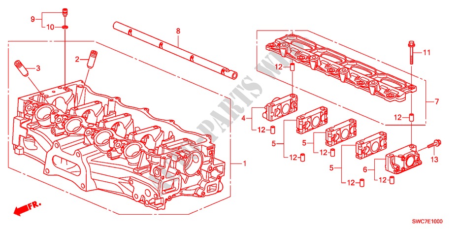 CILINDERKOP(2.0L) voor Honda CR-V ELEGANCE 5 deuren 6-versnellings handgeschakelde versnellingsbak 2011