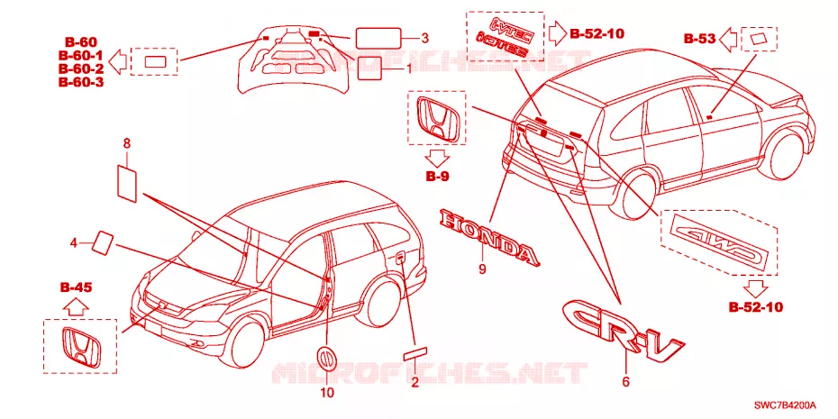 EMBLEMEN/WAARSCHUWINGSLABELS Honda  CRV 2011 COMFORT RUNOUT 6-versnellings handgeschakelde versnellingsbak 