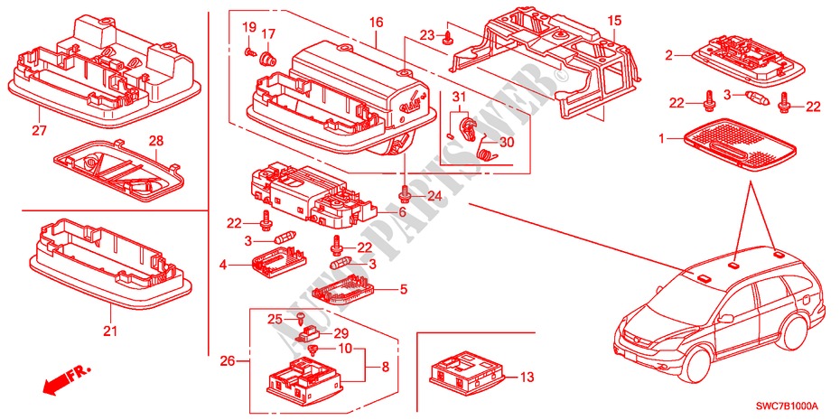 INTERIEUR VERLICHTING voor Honda CR-V ELEGANCE 5 deuren 6-versnellings handgeschakelde versnellingsbak 2011