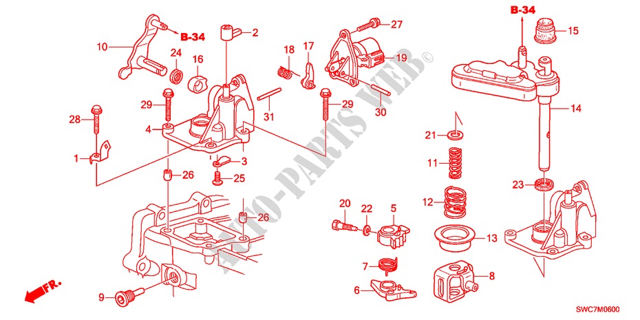 OVERSCHAKELARM/OVERSCHAKELHENDEL(2.0L)(2.4L) voor Honda CR-V ELEGANCE 5 deuren 6-versnellings handgeschakelde versnellingsbak 2011