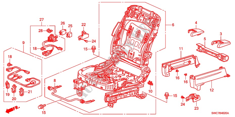 V. ZITTING COMPONENTEN(R.) voor Honda CR-V ELEGANCE 5 deuren 6-versnellings handgeschakelde versnellingsbak 2011