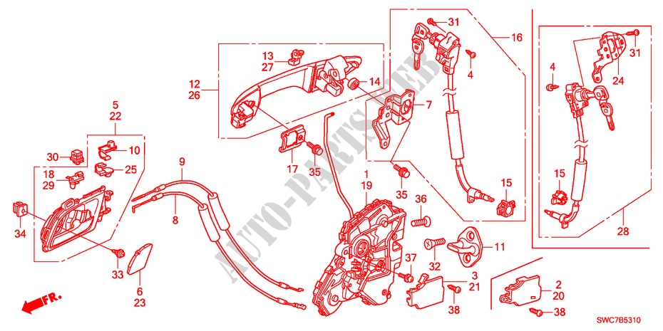 VOOR PORTIER SLOTEN/BUITEN HENDEL(1) voor Honda CR-V ELEGANCE 5 deuren 6-versnellings handgeschakelde versnellingsbak 2011
