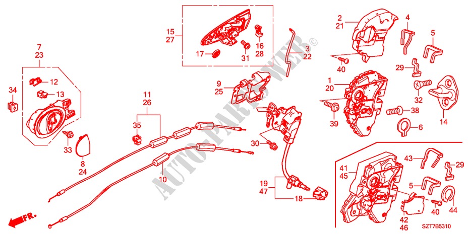 PORTIER SLOTEN/BUITEN HENDEL voor Honda CR-Z BASE 3 deuren 6-versnellings handgeschakelde versnellingsbak 2011