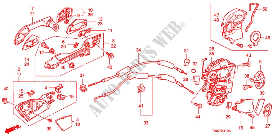 ACHTER PORTIER SLOTEN/BUITEN HENDEL voor Honda ACCORD 3.5 EX 4 deuren 5-traps automatische versnellingsbak 2010
