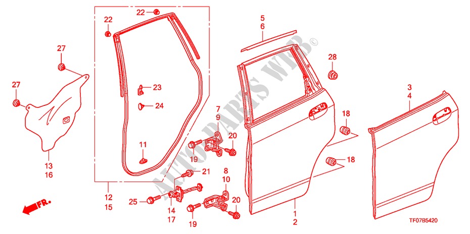 ACHTER PORTIER PANEEL voor Honda JAZZ 1.4 EX 5 deuren intelligente transmissie IMT 2009