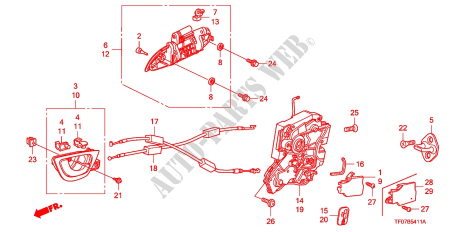 ACHTER PORTIER SLOT/ BUITEN HENDEL(2) voor Honda JAZZ 1.4 EXHT 5 deuren 5-versnellings handgeschakelde versnellingsbak 2009