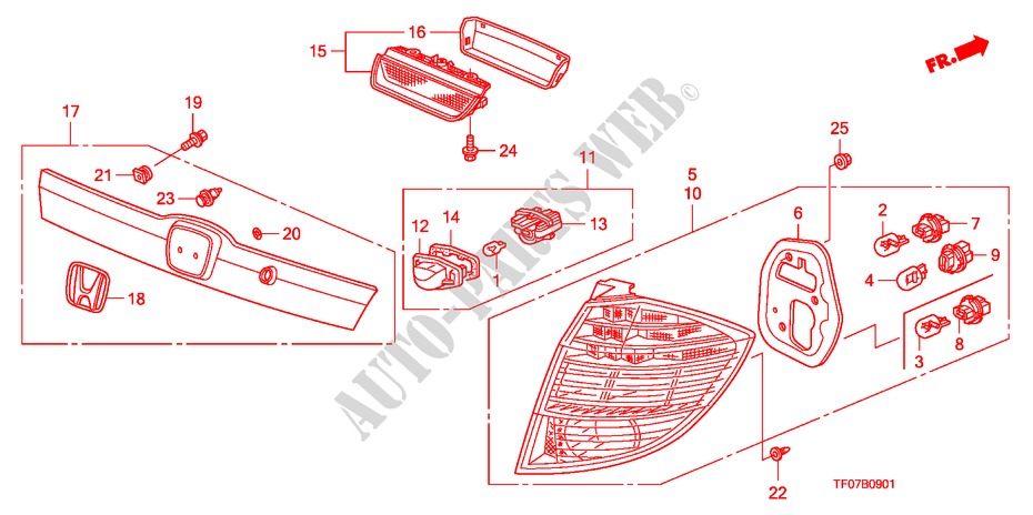ACHTERLICHT/KENTEKEN LICHT (2) voor Honda JAZZ 1.4 LS 5 deuren 5-versnellings handgeschakelde versnellingsbak 2009