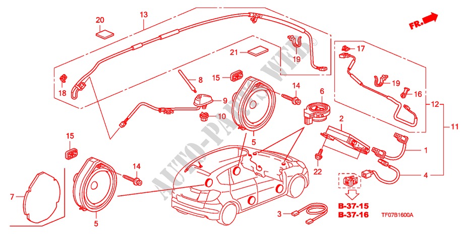 ANTENNE/LUIDSPREKER voor Honda JAZZ 1.4 COMF TEMP TIRE 5 deuren 5-versnellings handgeschakelde versnellingsbak 2009