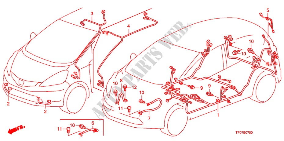 BEDRADINGSBUNDEL(LH) (1) voor Honda JAZZ 1.4 LS 5 deuren 5-versnellings handgeschakelde versnellingsbak 2009