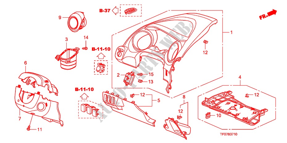 INSTRUMENTEN AFWERKING(BESTUURDERZIJKANT) (LH) voor Honda JAZZ 1.2 S    TEMP TIRE 5 deuren 5-versnellings handgeschakelde versnellingsbak 2009