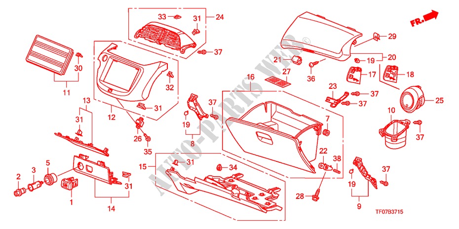 INSTRUMENTEN AFWERKING(PASSAGIERZIJKANT) (LH) voor Honda JAZZ 1.4 ES   TEMP TIRE 5 deuren 5-versnellings handgeschakelde versnellingsbak 2009