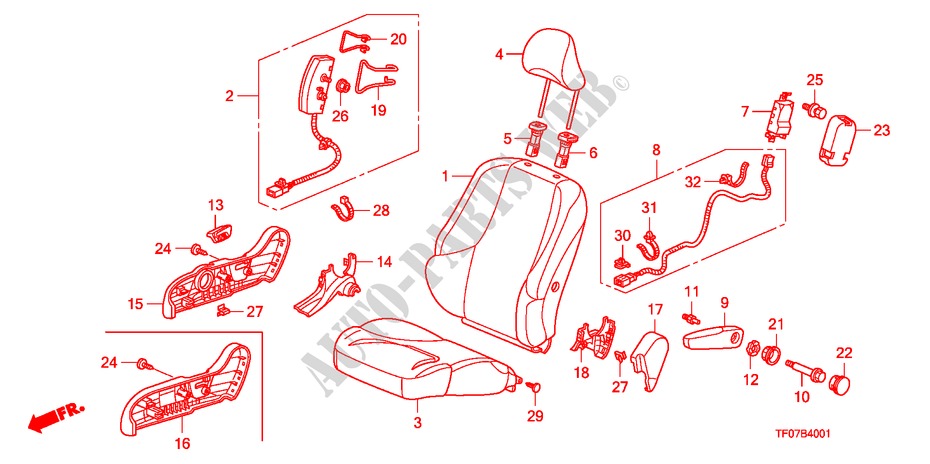 VOOR ZITTING(R.) voor Honda JAZZ 1.4 LS 5 deuren 5-versnellings handgeschakelde versnellingsbak 2009