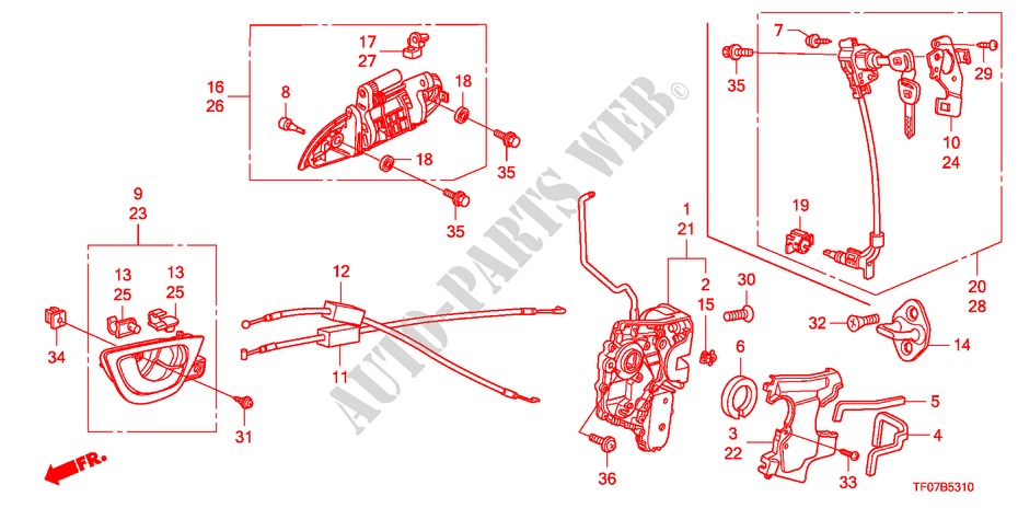 VOORPORTIER SLOT/ BUITEN HENDEL(1) voor Honda JAZZ 1.4 LS 5 deuren 5-versnellings handgeschakelde versnellingsbak 2009