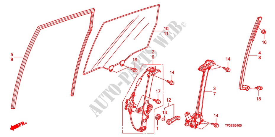 ACHTER PORTIER GLAS/REGELAAR voor Honda JAZZ 1.4 ES 5 deuren 5-versnellings handgeschakelde versnellingsbak 2010