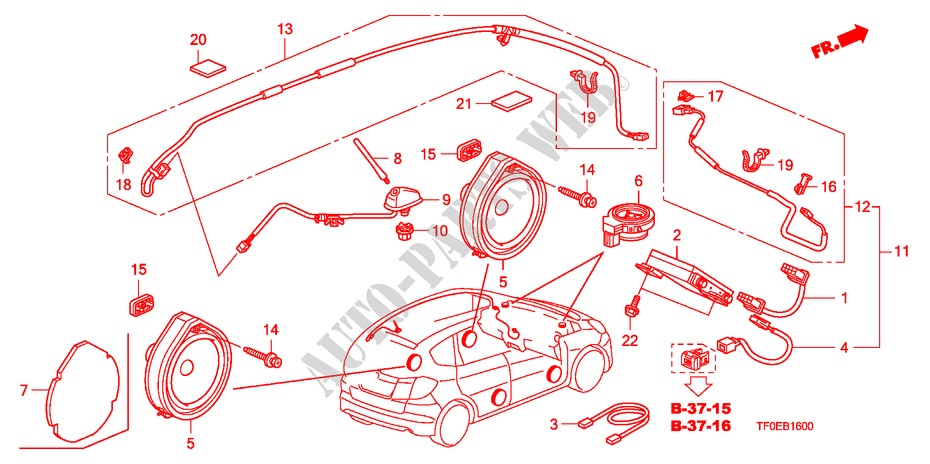 ANTENNE/LUIDSPREKER voor Honda JAZZ 1.2 LSE  TEMP TIRE 5 deuren 5-versnellings handgeschakelde versnellingsbak 2010