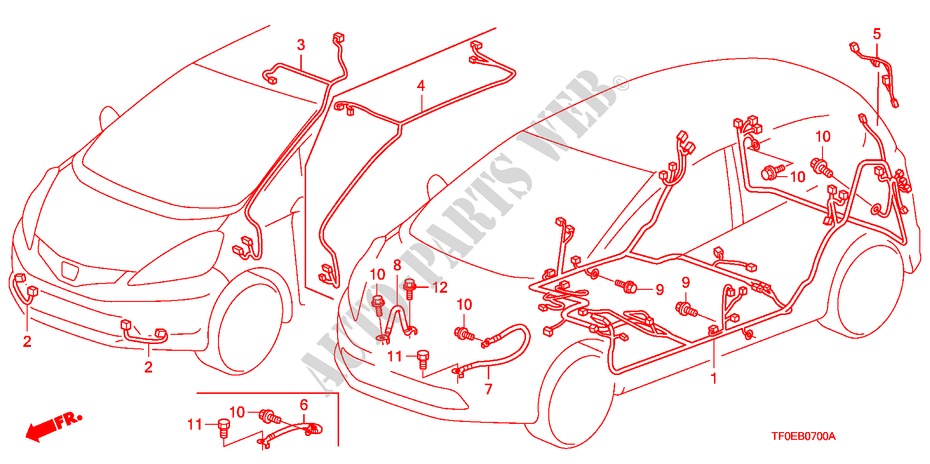 BEDRADINGSBUNDEL(LH)(1) voor Honda JAZZ 1.4 LSS 5 deuren 5-versnellings handgeschakelde versnellingsbak 2010