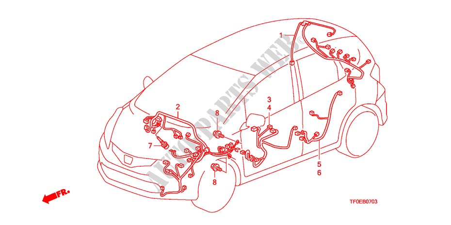 BEDRADINGSBUNDEL(RH)(2) voor Honda JAZZ 1.4 ES 5 deuren 5-versnellings handgeschakelde versnellingsbak 2010