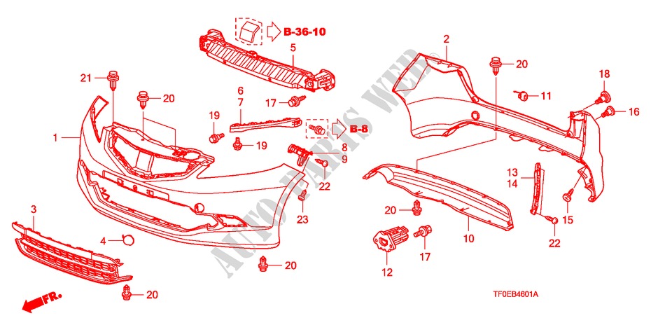 BUMPERS(2) voor Honda JAZZ 1.4 LSS 5 deuren 5-versnellings handgeschakelde versnellingsbak 2010