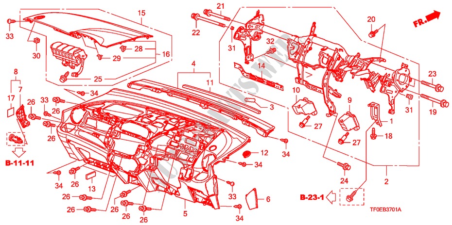 INSTRUMENTEN PANEEL(RH) voor Honda JAZZ 1.4 ES 5 deuren 5-versnellings handgeschakelde versnellingsbak 2010