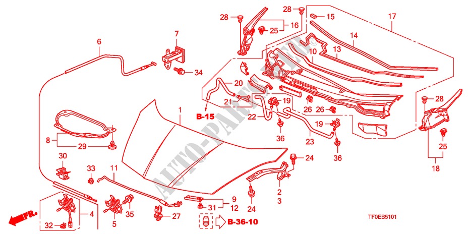 MOTORKAP(RH) voor Honda JAZZ 1.4 ES 5 deuren 5-versnellings handgeschakelde versnellingsbak 2010