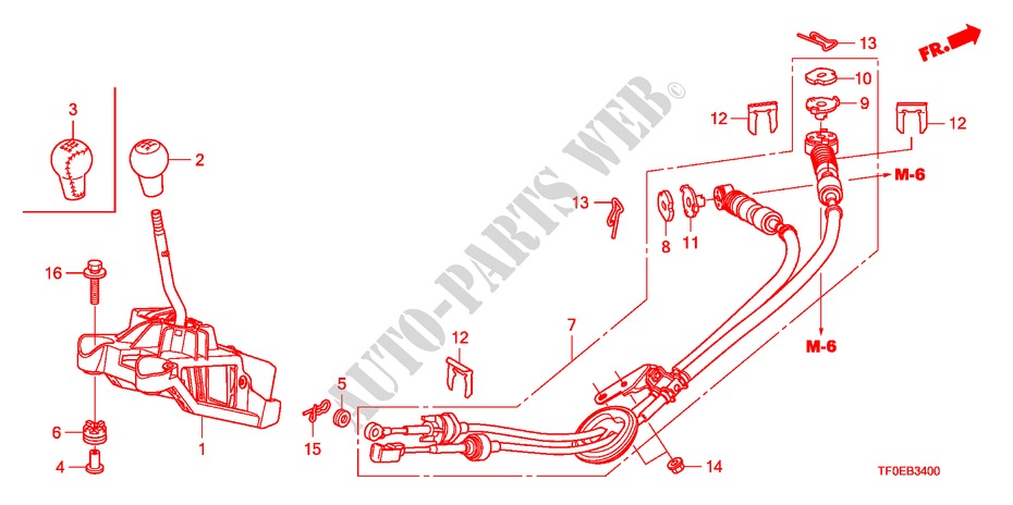 OVERSCHAKELHENDEL(MT) voor Honda JAZZ 1.2 SE   TEMP TIRE 5 deuren 5-versnellings handgeschakelde versnellingsbak 2010