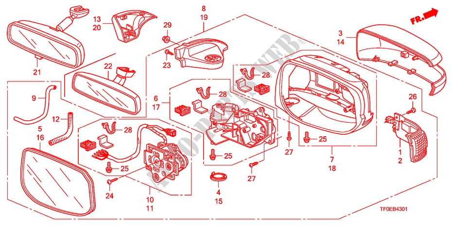 SPIEGEL(AUTOMATISCHE DRAAI) voor Honda JAZZ 1.4 ES 5 deuren 5-versnellings handgeschakelde versnellingsbak 2010