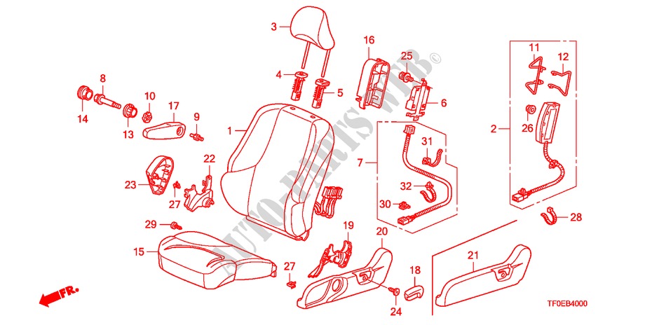 VOOR ZITTING(L.) voor Honda JAZZ 1.4 ES 5 deuren 5-versnellings handgeschakelde versnellingsbak 2010