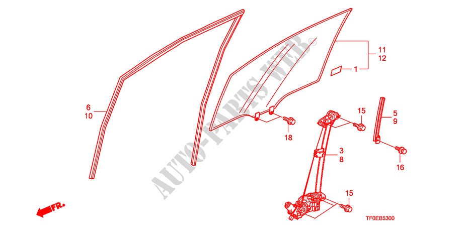 VOORPORTIER GLAS/REGELAAR voor Honda JAZZ 1.4 ES 5 deuren 5-versnellings handgeschakelde versnellingsbak 2010