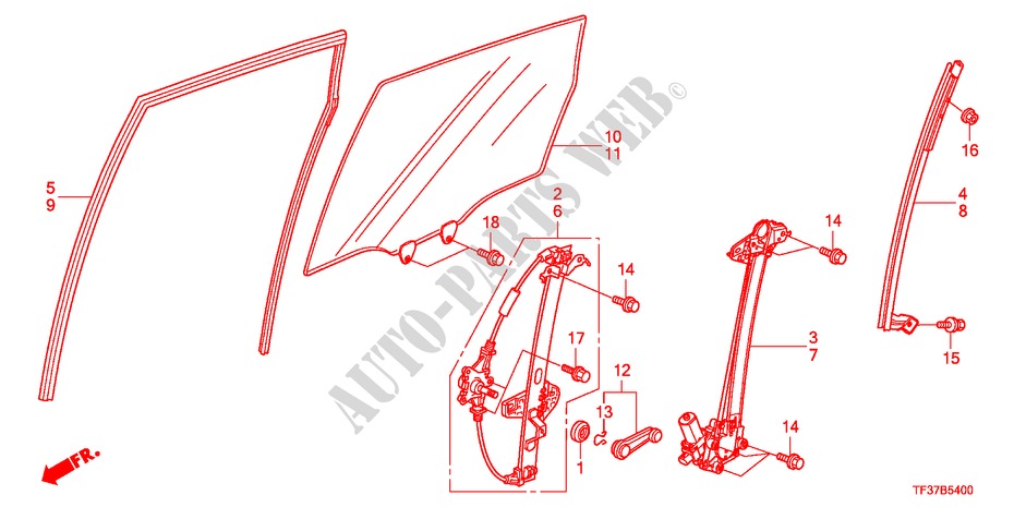 ACHTER PORTIER GLAS/REGELAAR voor Honda JAZZ 1.3LX 5 deuren 5-versnellings handgeschakelde versnellingsbak 2011