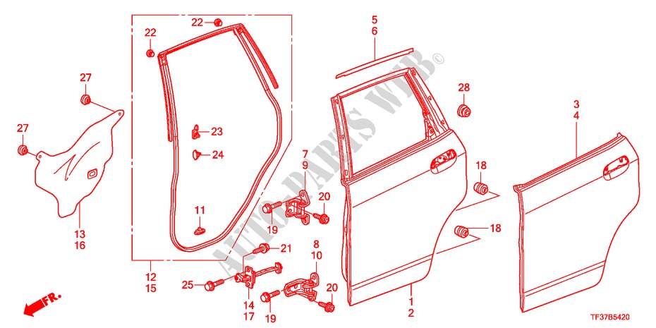 ACHTER PORTIER PANEEL voor Honda JAZZ 1.3LX 5 deuren 5-versnellings handgeschakelde versnellingsbak 2011