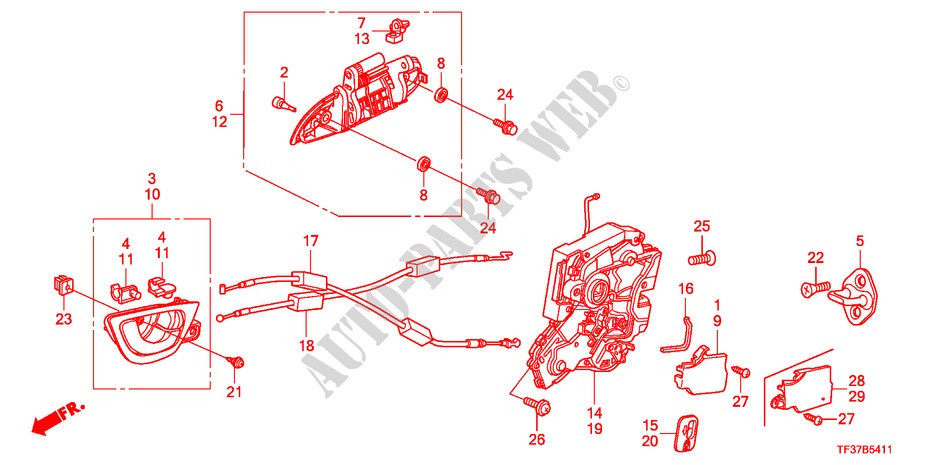 ACHTER PORTIER SLOT/BUITEN HENDEL(2) voor Honda JAZZ 1.3LX 5 deuren 5-versnellings handgeschakelde versnellingsbak 2011