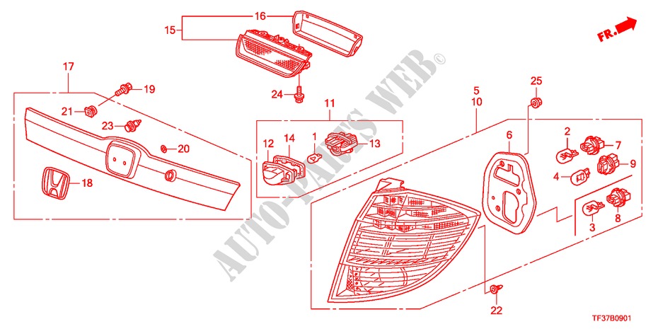 ACHTERLICHT/KENTEKEN LICHT(2) voor Honda JAZZ 1.3LX 5 deuren 5-versnellings handgeschakelde versnellingsbak 2011