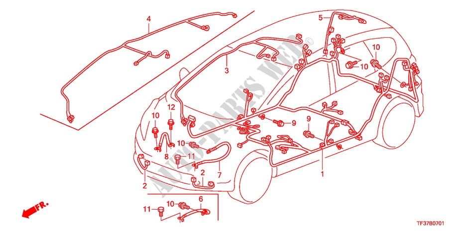 BEDRADINGSBUNDEL(RH)(1) voor Honda JAZZ 1.3LX 5 deuren 5-versnellings handgeschakelde versnellingsbak 2011