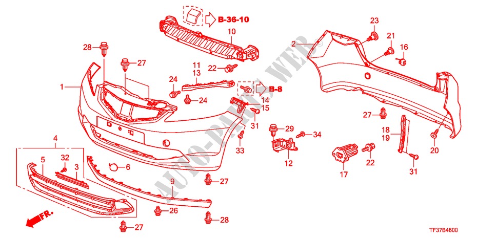 BUMPERS(1) voor Honda JAZZ 1.3LX 5 deuren 5-versnellings handgeschakelde versnellingsbak 2011