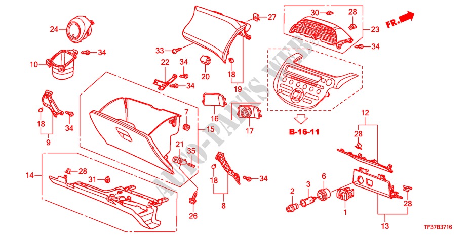 INSTRUMENTEN AFWERKING(PASSAGIERZIJKANT)(RH) voor Honda JAZZ 1.3LX 5 deuren 5-versnellings handgeschakelde versnellingsbak 2011
