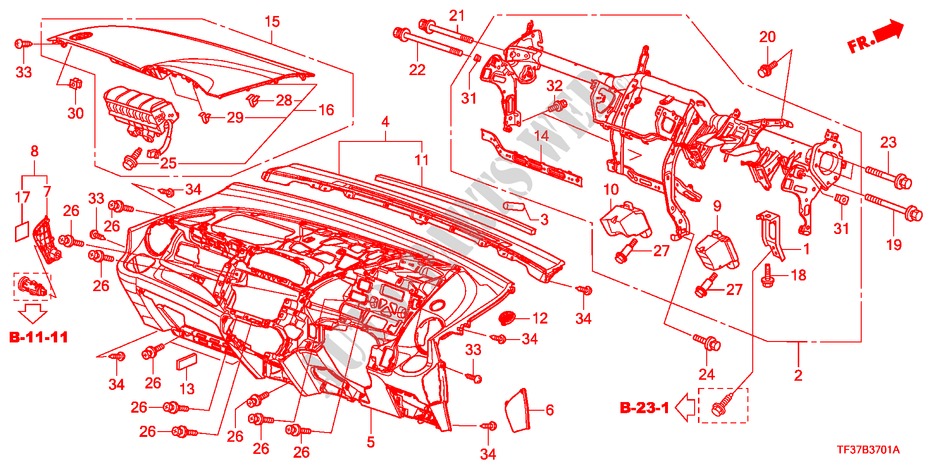 INSTRUMENTEN PANEEL(RH) voor Honda JAZZ 1.3LX 5 deuren 5-versnellings handgeschakelde versnellingsbak 2011